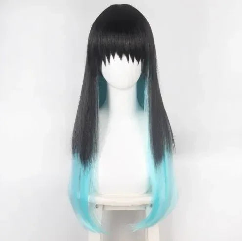 Muichiro Tokito cosplay costume wig featuring long black and turquoise gradient hair