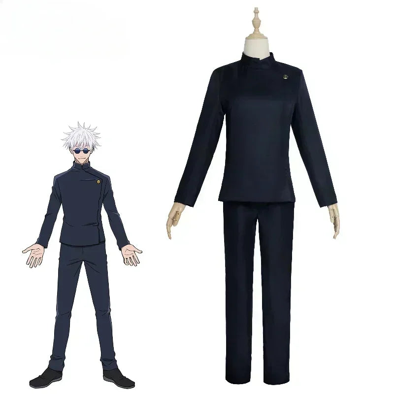 Jujutsu Kaisen Gojo uniform for adults in black, featuring a stylish jacket and pants for cosplay