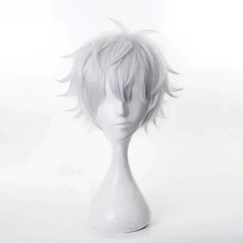 Jujutsu Kaisen Gojo uniform for adults with a stylish white wig showcasing spiky hair.