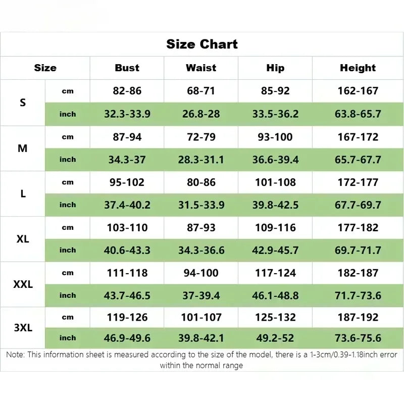 Size chart for Jujutsu Kaisen Gojo uniform for adults showing bust, hip, and height measurements