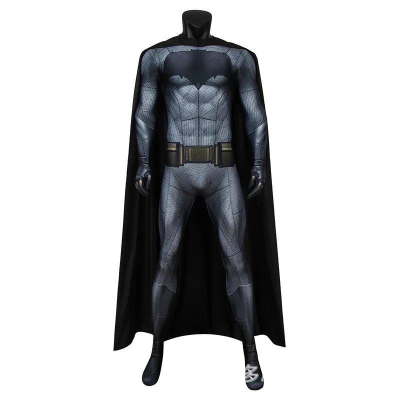 Justice Dawn Batman suit for men featuring a detailed chest and black cape for superhero costumes