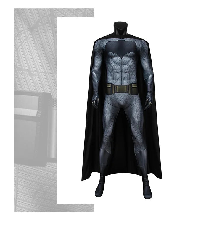 Justice Dawn Batman suit for men with detailed design and flowing black cape