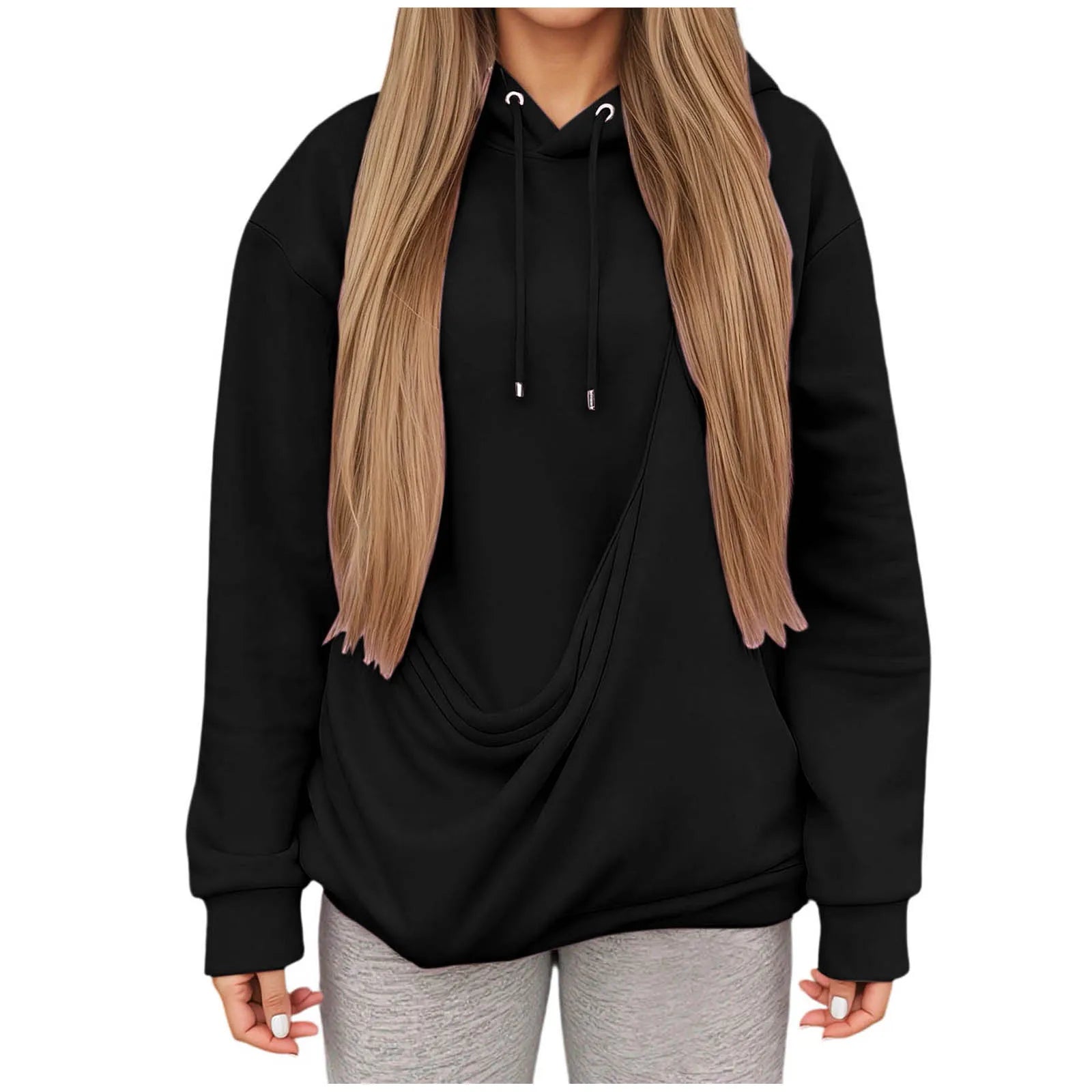Stylish black kangaroo pocket pet hoodie for women with a cozy oversized fit