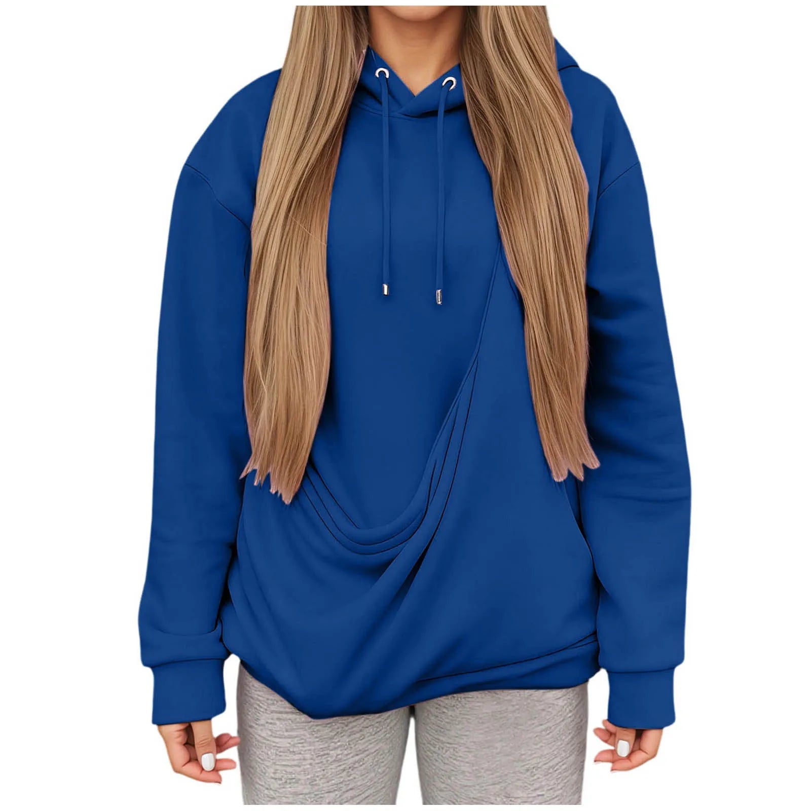 Blue kangaroo pocket pet hoodie for women with a stylish design and comfortable fit