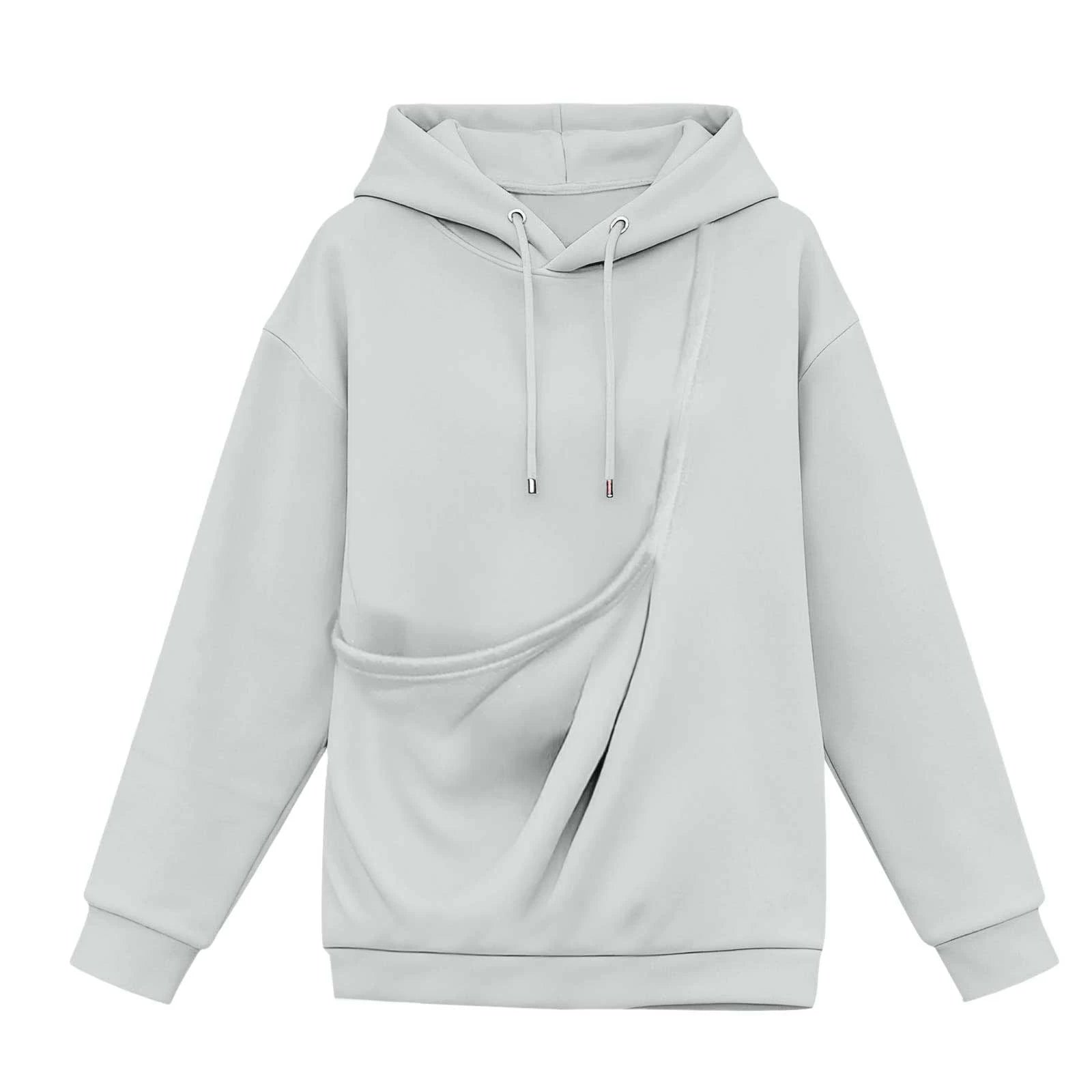 Light gray kangaroo pocket pet hoodie for women with a relaxed fit and adjustable drawstring hood