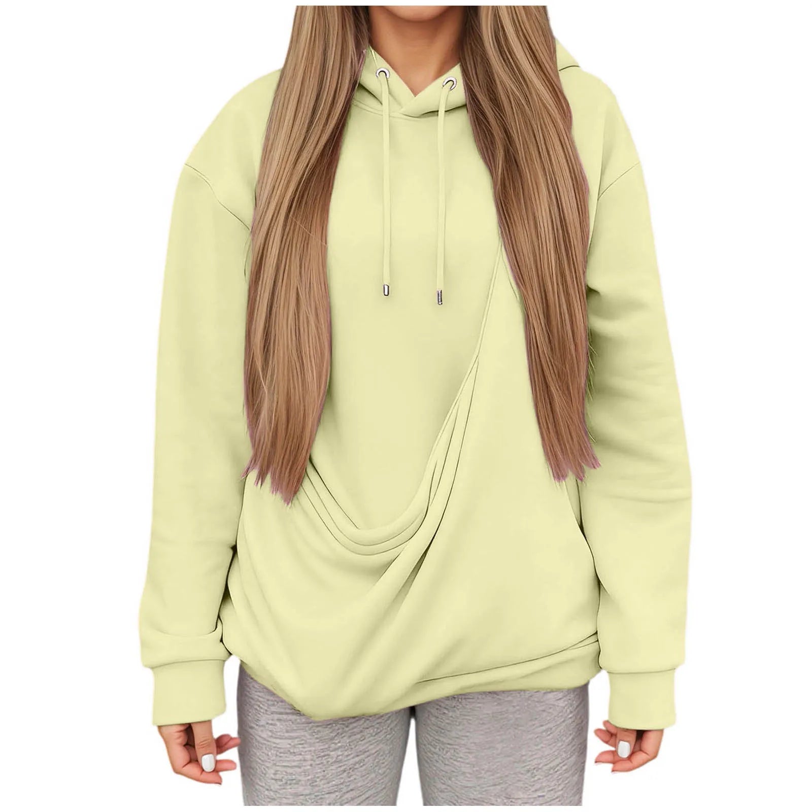 Light green kangaroo pocket pet hoodie for women with a stylish draped design