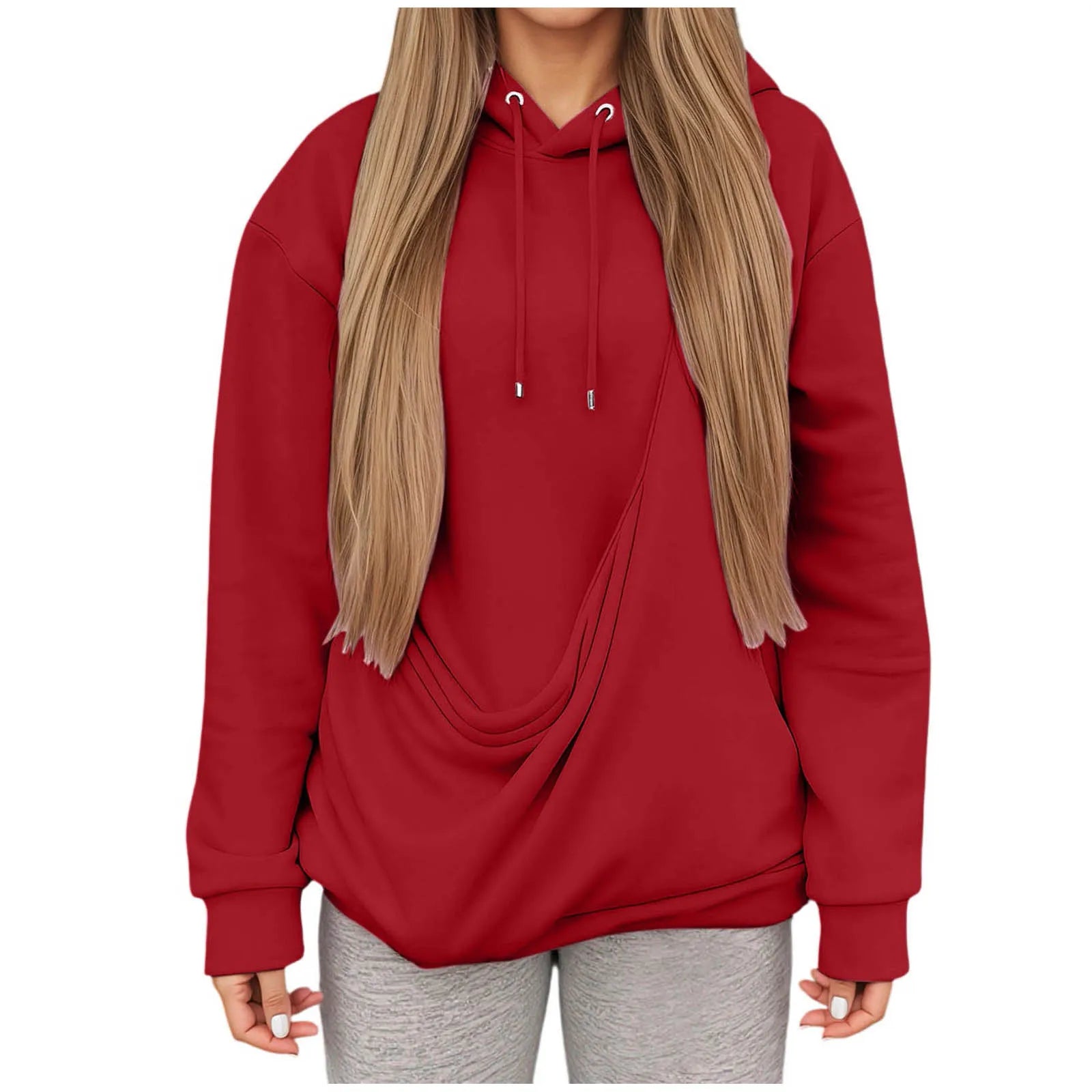 Stylish red kangaroo pocket pet hoodie for women with a relaxed fit and cozy fabric