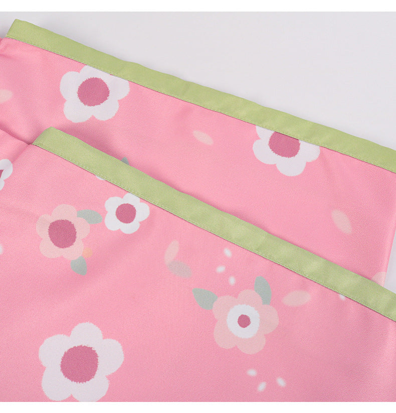 Kanroji Mitsuri cosplay costume featuring a soft pink fabric with floral patterns and green trim