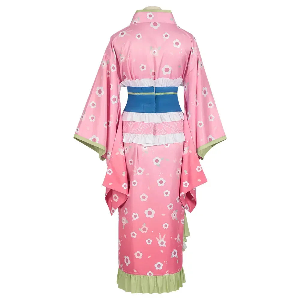 Kanroji Mitsuri cosplay costume with a pink floral design and layered details for anime fans