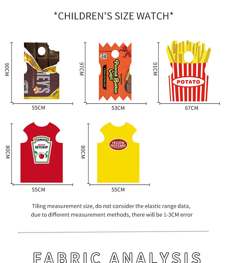 Ketchup and mustard costume set for kids featuring iconic food packaging designs