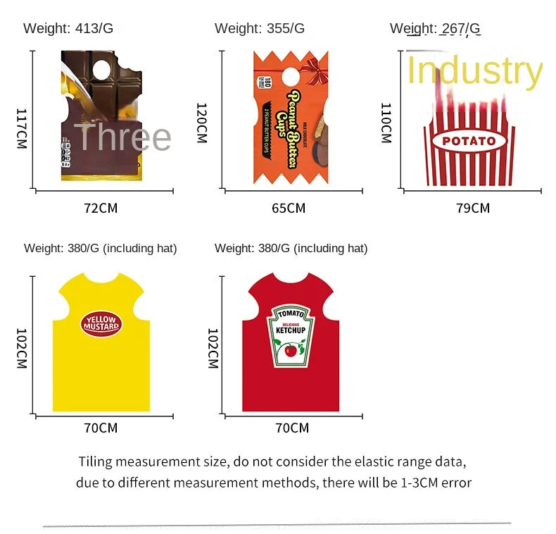 Ketchup and mustard costume set featuring whimsical food-themed outfits for fun events