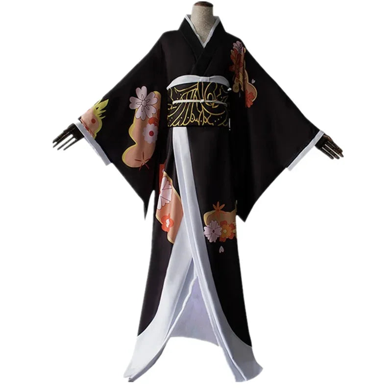 Kibutsuji Muzan cosplay costume featuring a traditional black kimono with floral patterns