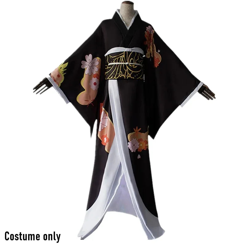 Kibutsuji Muzan cosplay costume in black kimono design with floral patterns and white accents