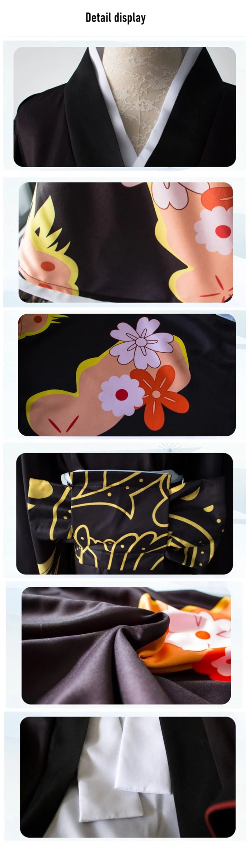 Kibutsuji Muzan cosplay costume featuring intricate floral designs and elegant fabric details