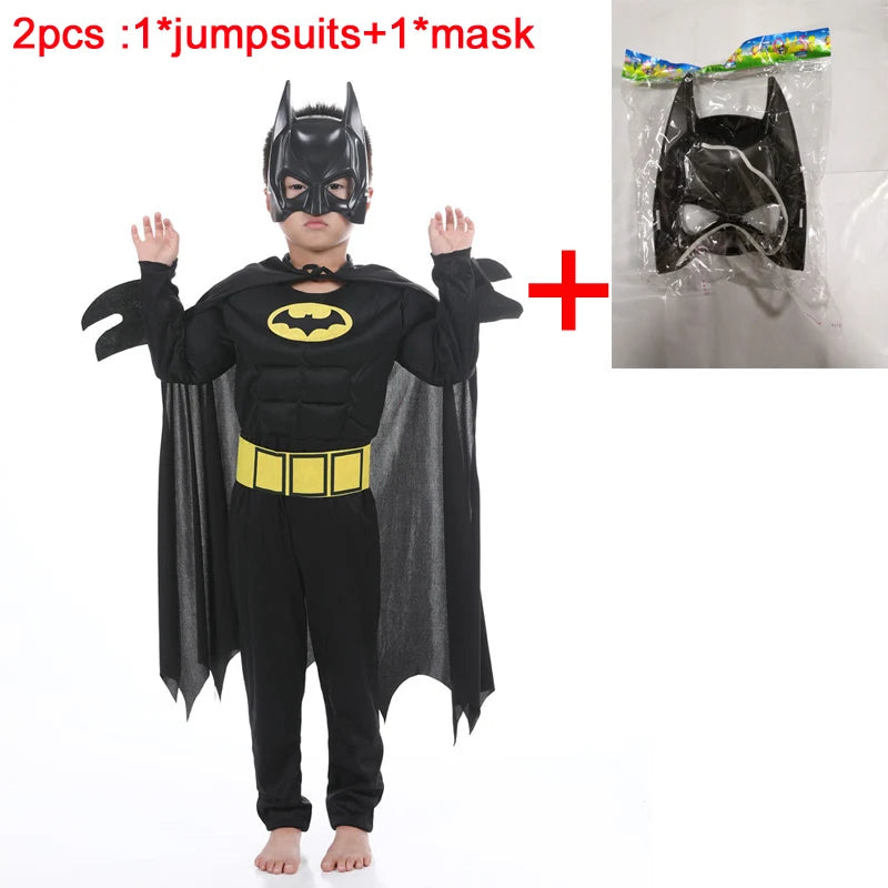 Kids Batman costume with cape featuring jumpsuit and mask for imaginative play