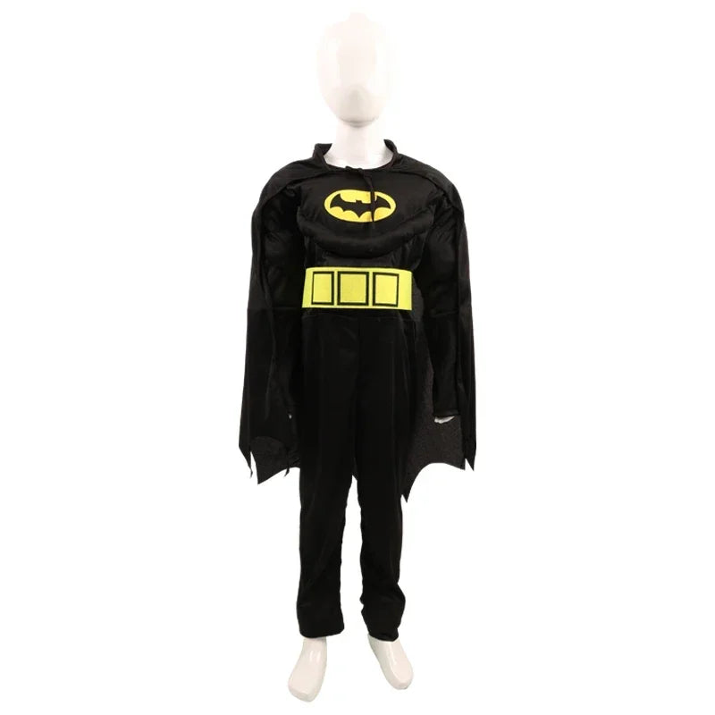 Zoomies & Co kids batman costume with cape featuring iconic logo and yellow belt design