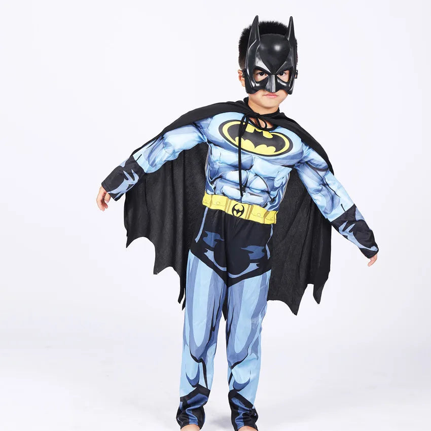 Kids Batman costume with cape featuring a mask and Batman logo for fun dress-up play