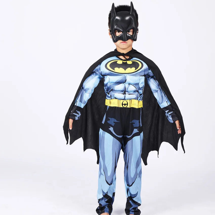 Kids Batman costume with cape featuring a superhero design and iconic mask for imaginative play