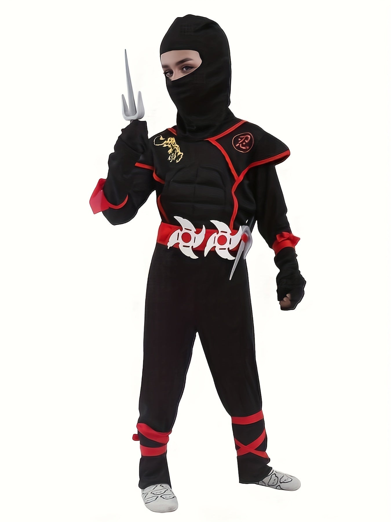 Kids ninja costume with accessories including a mask and weapon for imaginative play