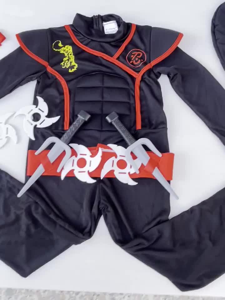 Kids ninja costume with accessories including stars and swords for imaginative play and dress-up fun