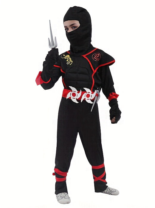 Kids ninja costume with accessories featuring a mask, weapon, and detailed design for imaginative play