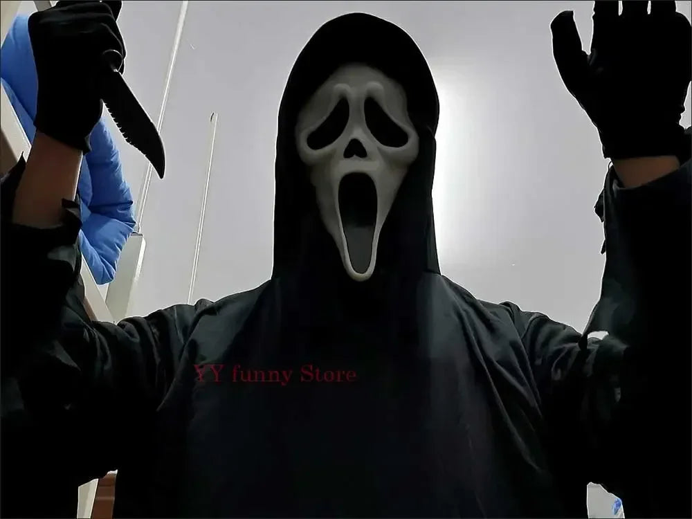 Kids scream costume Halloween 2025 with mask and black outfit for spooky parties