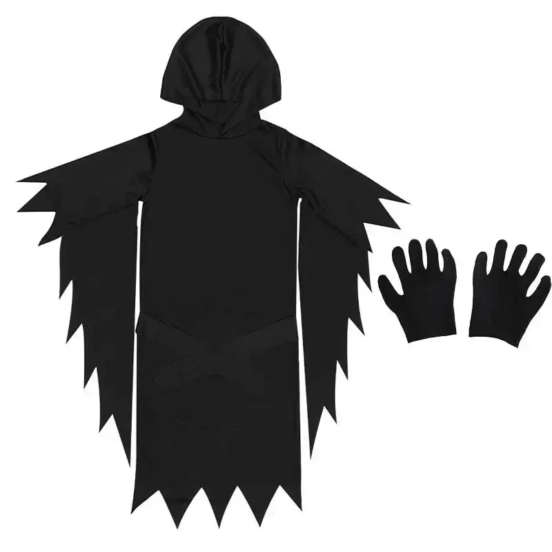 Kids Scream Costume for Halloween 2025 featuring a hood and jagged sleeves with matching gloves