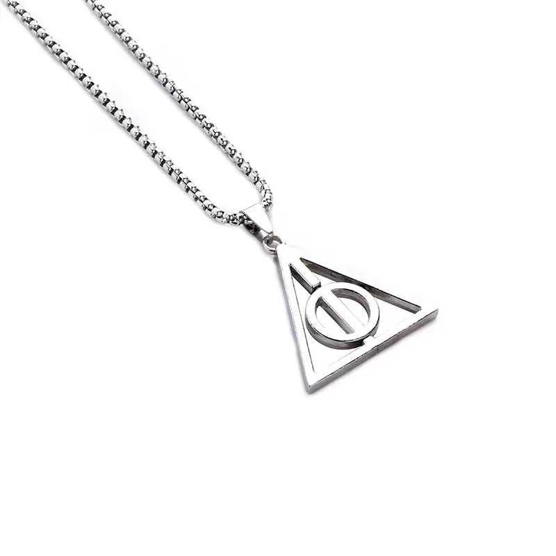 Silver pendant necklace featuring a triangle and circle design for stylish accessory lovers