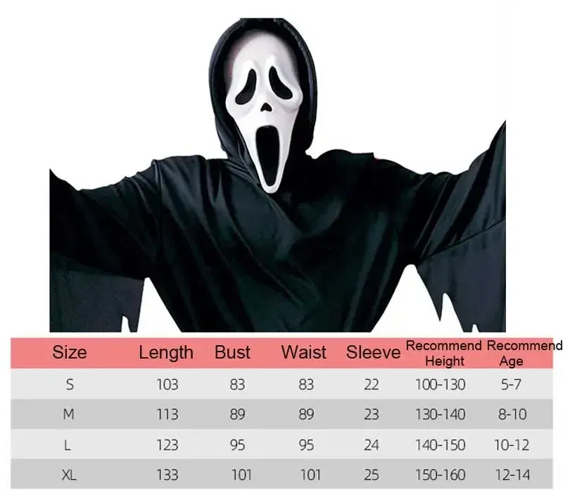 Kids scream costume Halloween 2025 with hood and mask, perfect for spooky celebrations