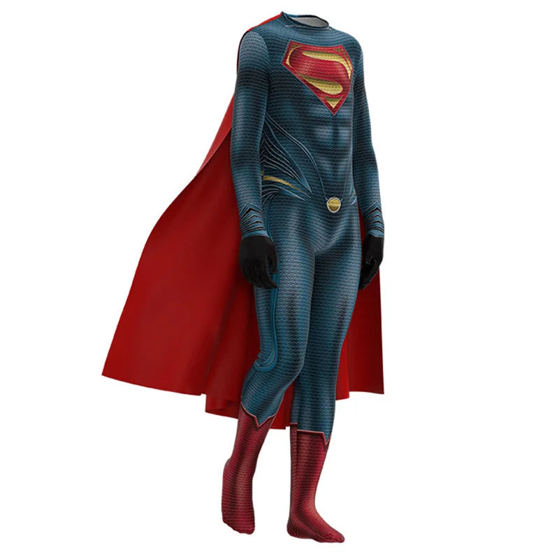 Superman costume with cape for Kids featuring a vibrant blue design and red accents