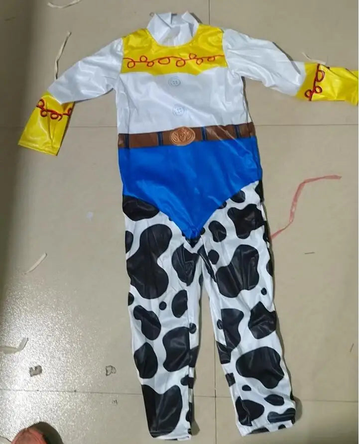 Kids Toy Story Jessie cosplay outfit with cow print and colorful design for fun dress-up play