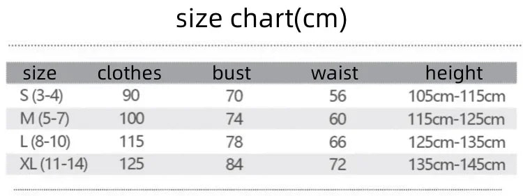 Kids Toy Story Jessie cosplay outfit with size chart for accurate fitting options