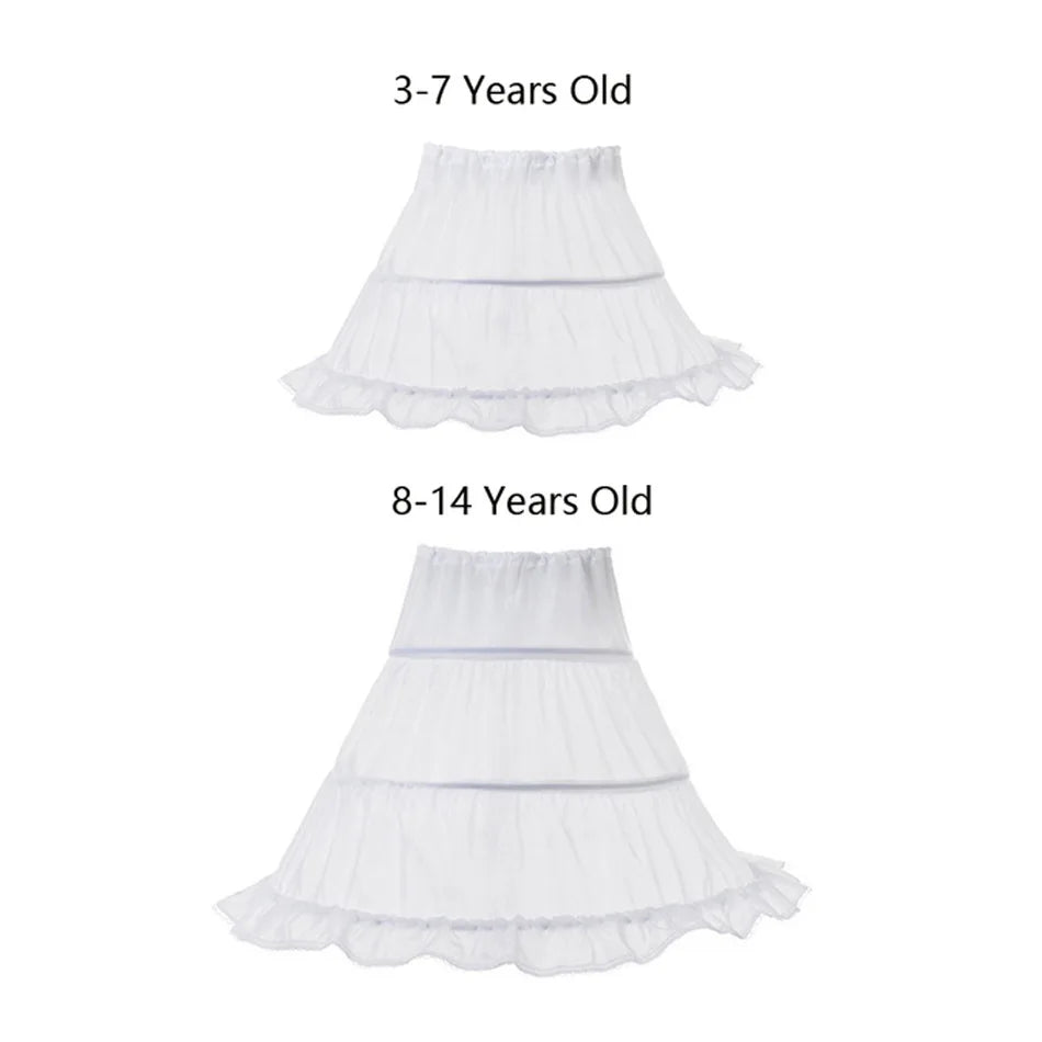 Two white kids vampire Halloween costume petticoats for ages 3-7 and 8-14 with layered design