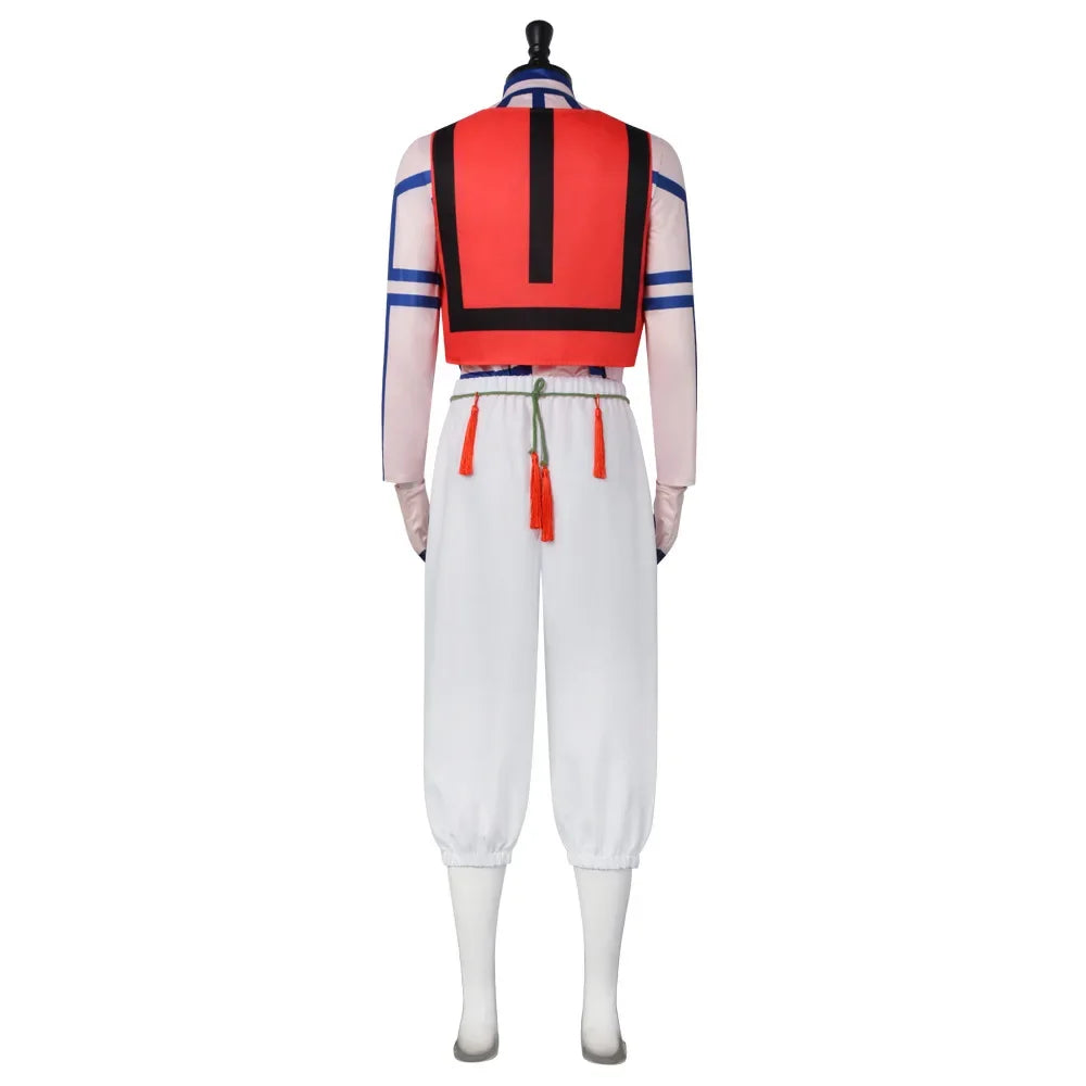 Back view of Kimetsu No Yaiba Akaza cosplay costume featuring vibrant colors and authentic details