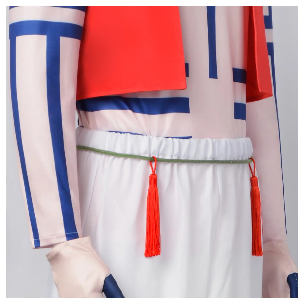 Kimetsu No Yaiba Akaza cosplay costume featuring detailed sleeve and belt design with tassels