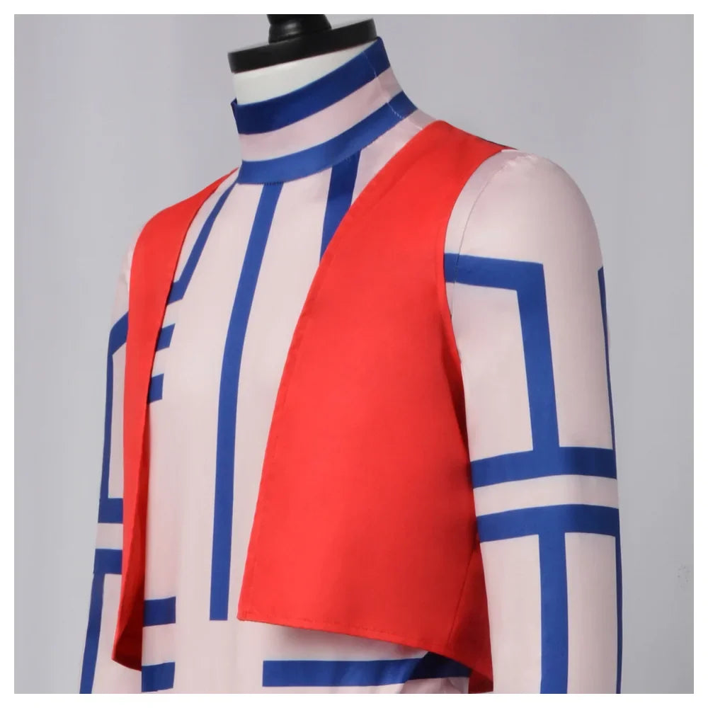 Detailed view of the Kimetsu No Yaiba Akaza cosplay costume featuring vibrant colors and unique designs