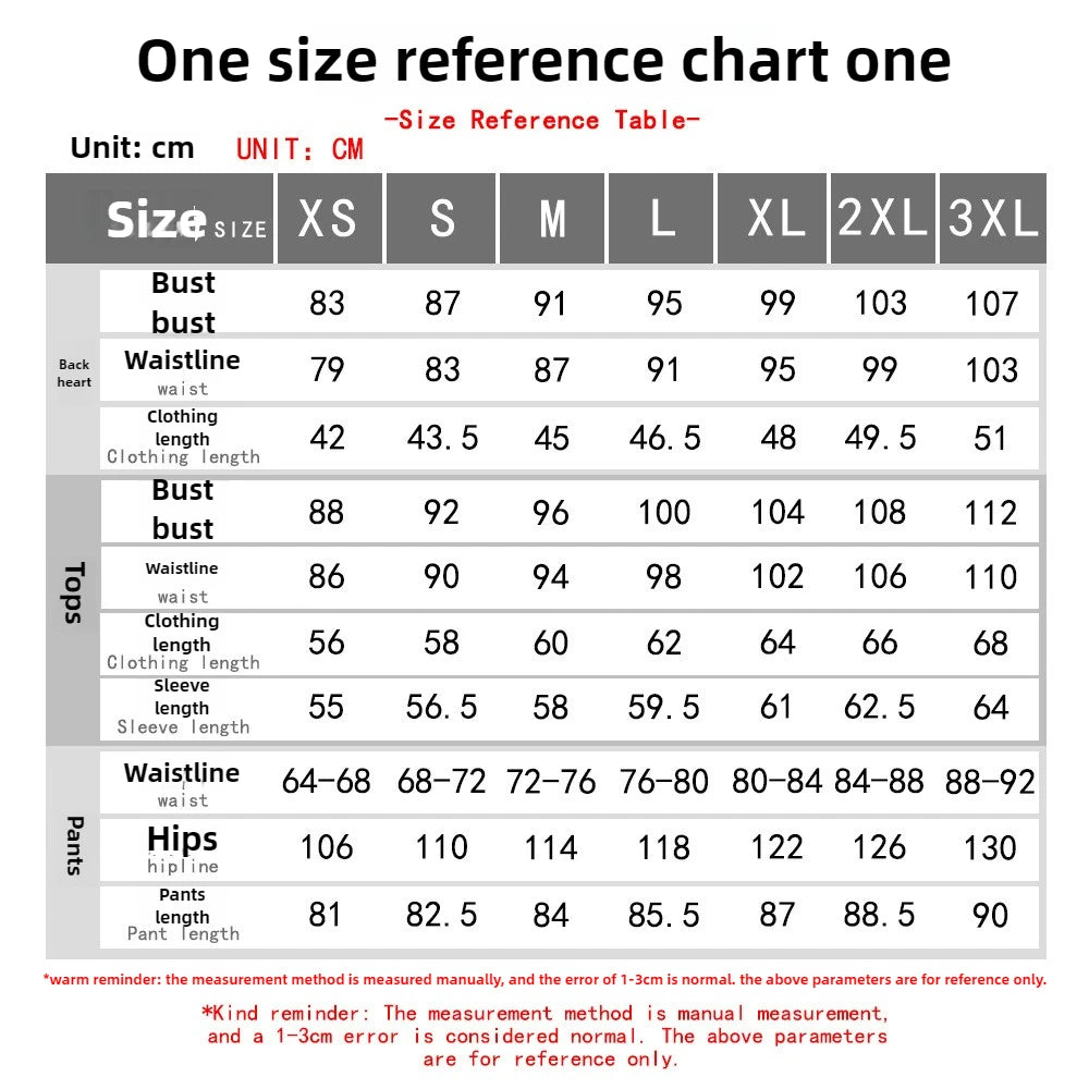 One size reference chart for clothing sizes featuring measurements for bust, waist, and hips