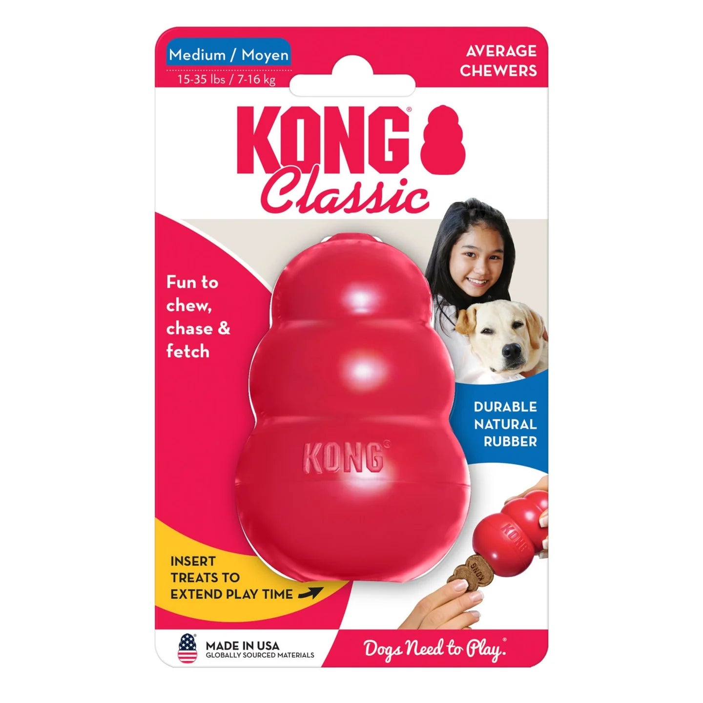 KONG Classic Dog Toy medium red durable natural rubber chew toy for average chewers