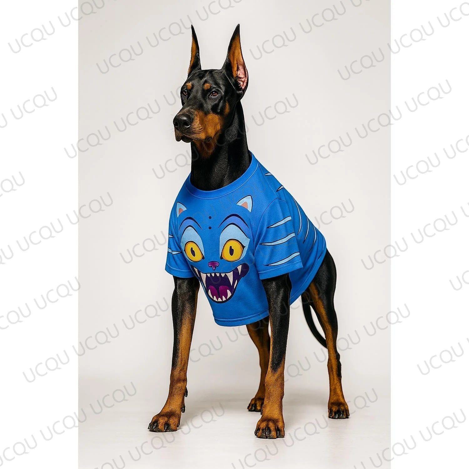 Cute KPop demon hunter pet costume in blue featuring fun monster design for dogs