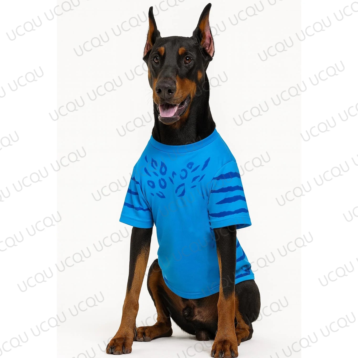 Blue KPop demon hunter pet costume shirt for dogs, featuring a stylish animal print design