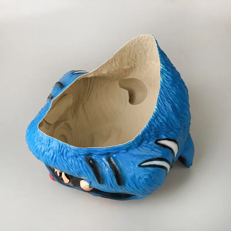 KPop demon hunter tiger mask in blue featuring detailed textured design and open interior for display