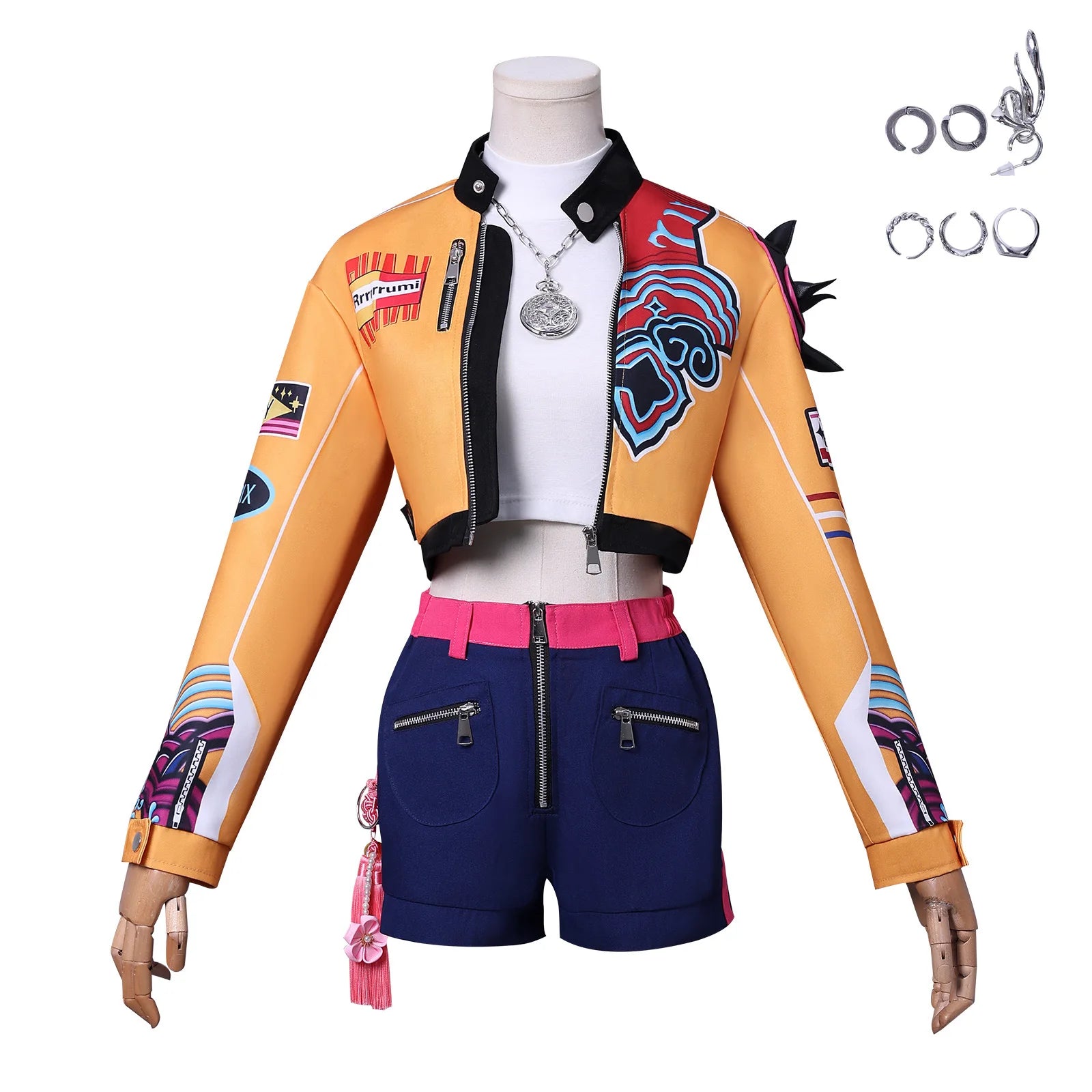 Demon Hunters Rumi cosplay clothes for carnival featuring a colorful jacket and stylish shorts