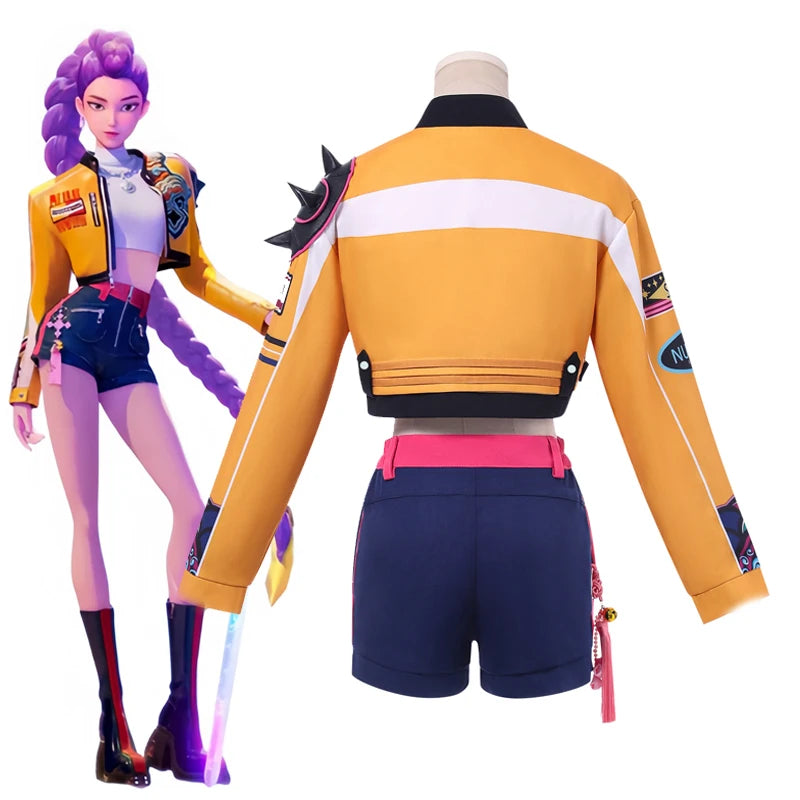 Demon Hunters Rumi cosplay clothes for carnival featuring a stylish cropped jacket and shorts