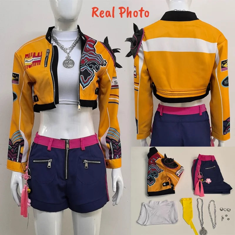 Demon Hunters Rumi cosplay clothes for carnival featuring a stylish jacket and shorts set