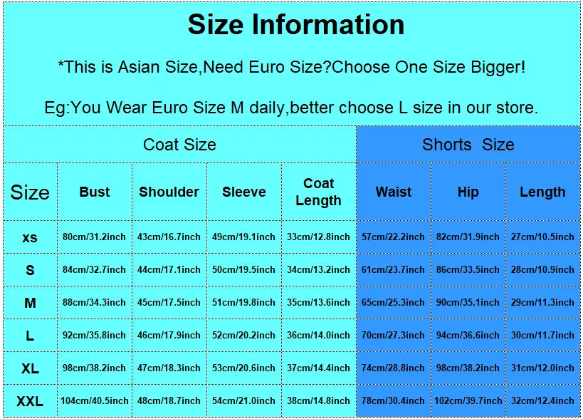 Size information chart for Demon Hunters Rumi cosplay clothes for carnival with detailed measurements.