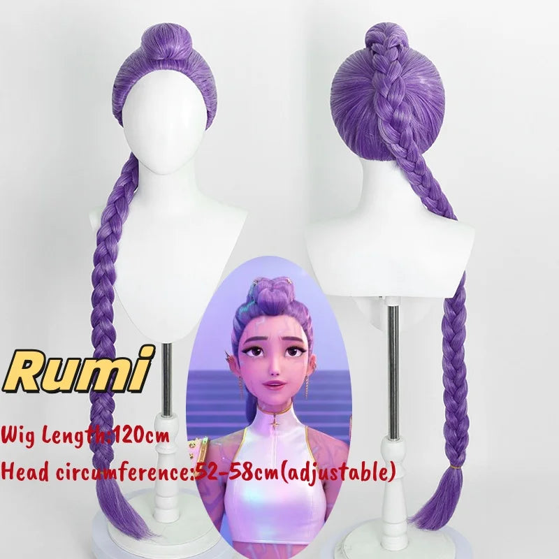 Demon Hunters Rumi cosplay clothes for carnival featuring a long purple wig with braids and adjustable size