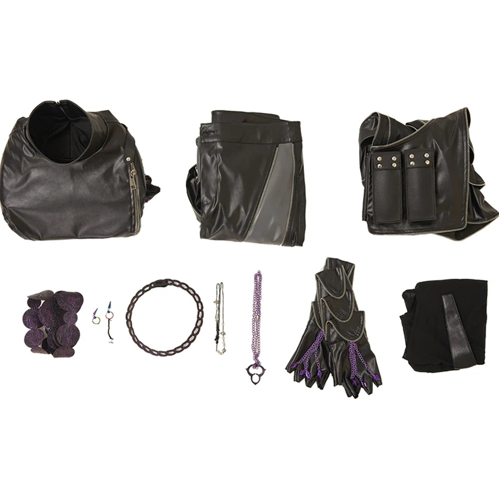 Kpop Demon Hunters Rumi cosplay costume with black and purple accessories for fans and cosplayers