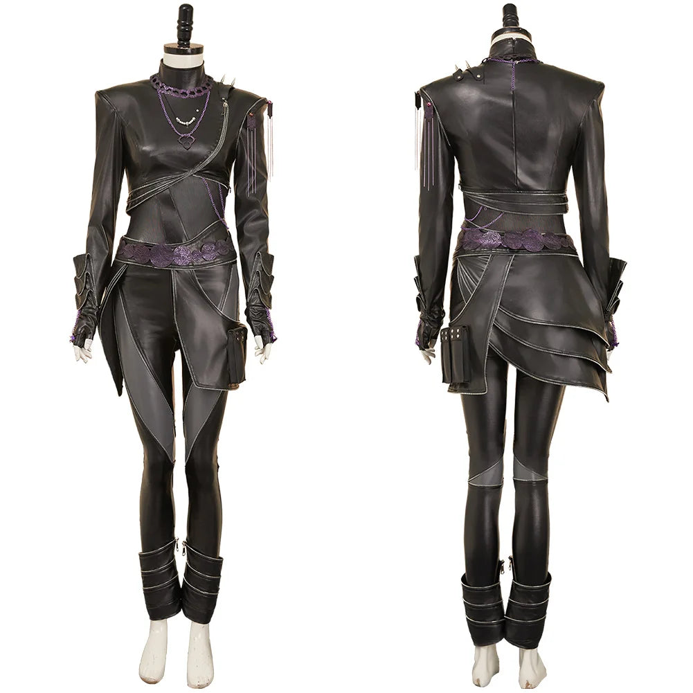 Kpop Demon Hunters Rumi cosplay costume featuring sleek black design and striking detailing