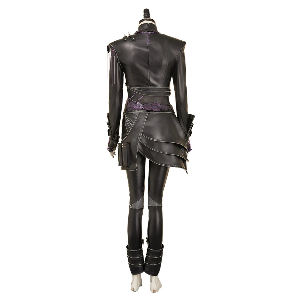 Kpop Demon Hunters Rumi cosplay costume featuring a sleek black design with intricate details