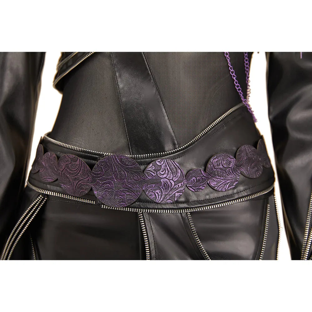 Close-up of the Kpop Demon Hunters Rumi cosplay costume showing detailed floral belt design